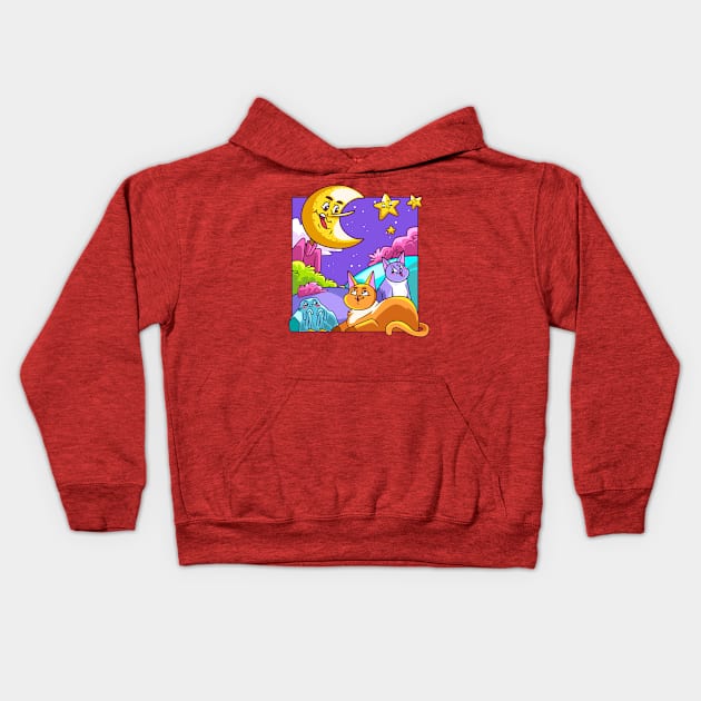 Cat Moon Nature Kids Hoodie by Mako Design 